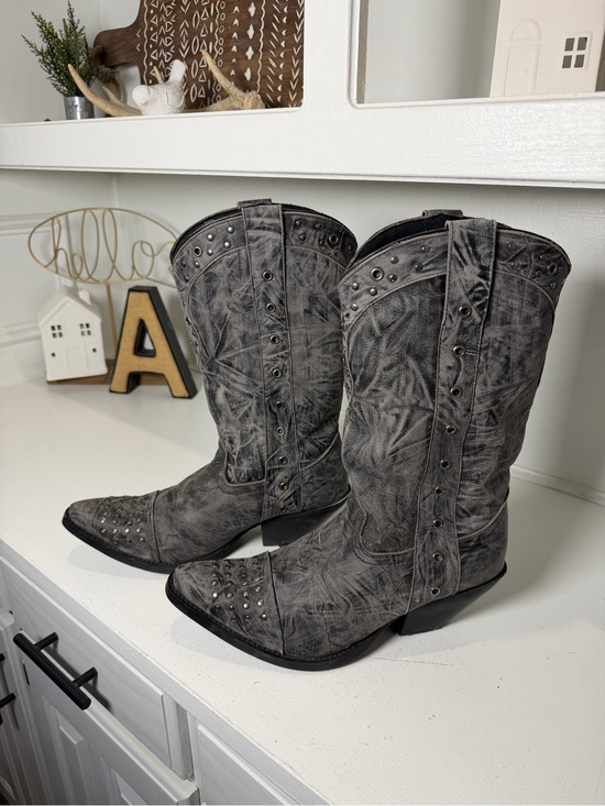 Durango Shoes - Durango Cowboy Boots Women's 10 Gray Studded Leather Western Boots Snip Toe Y2K